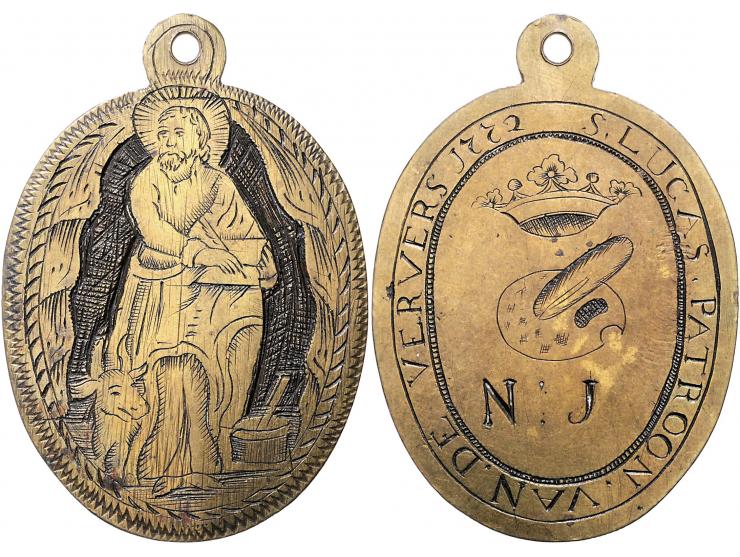 Historiepenningen Gildepenning ´s-Hertogenbosch Ververs of St. Lucas 1772 No. 1? Wittop Koning 14.1 ZF