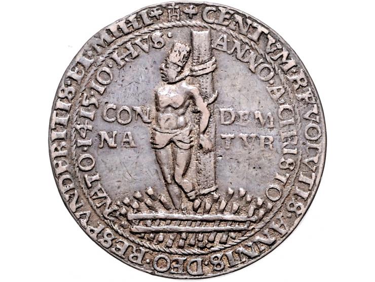 Historiepenningen (1415) op de verbrandingsdood van Joh. Hus, zilver 39mm ZF
