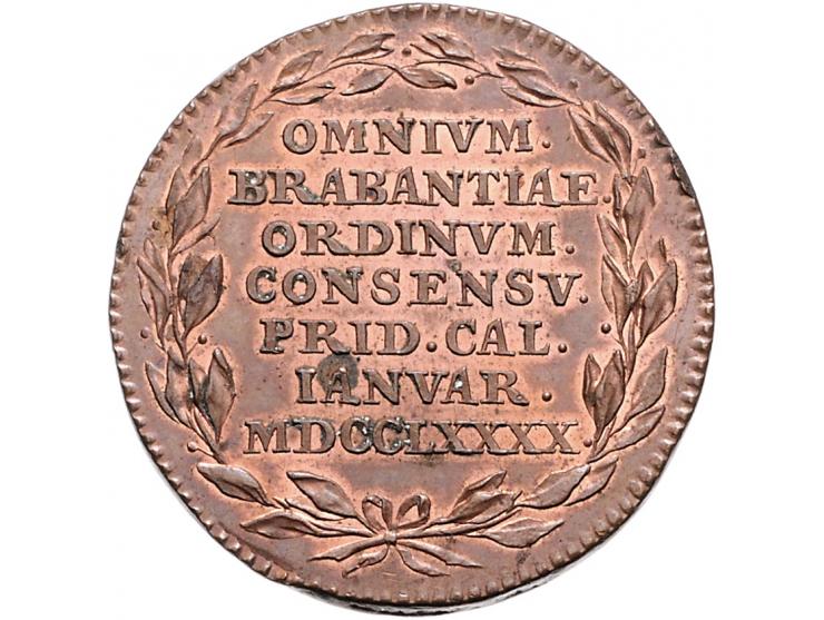 Historiepenningen 1790, Verenigde Nederlandse Staten, op de verkregen vrijheid in Brabant - VZ en / KZ tekst in 7 regels - VZ