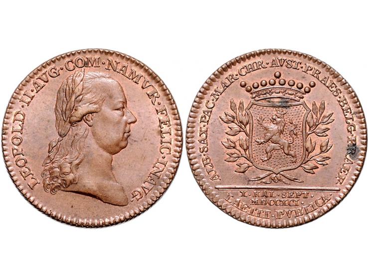Historiepenningen 1791, Oostenrijkse Nederlanden, penning op de inhuldiging van Leopold II als graaf van Namen - VZ hoofd van