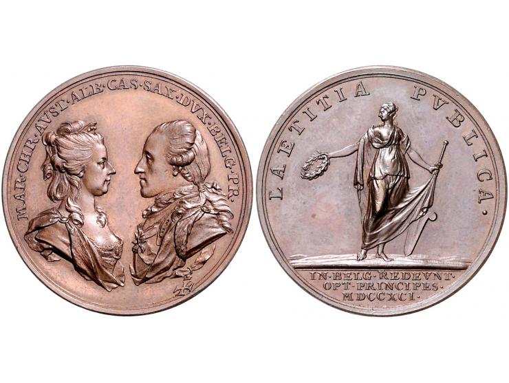 Historiepenningen 1791, Oostenrijkse Nederlanden, penning op de terugkeer in België van de aartshertogen Maria Christina van 