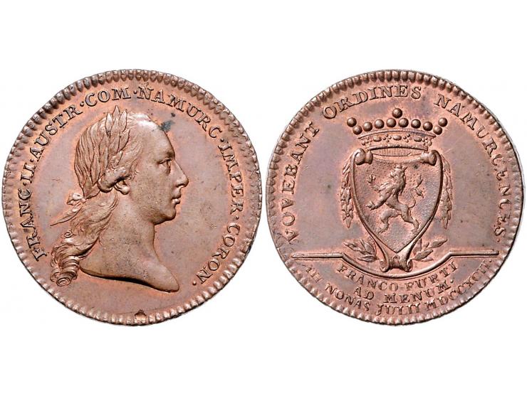 Historiepenningen 1792, Oostenrijkse Nederlanden, Staten van Namen, penning op de keizerskroning van Frans II in Frankfurt - 