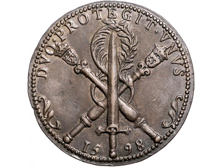 Historiepenningen penningen, 15981598 France - Unification of Two Kingdoms by Coenraad Bloc (signed in obverse exergue). Obve