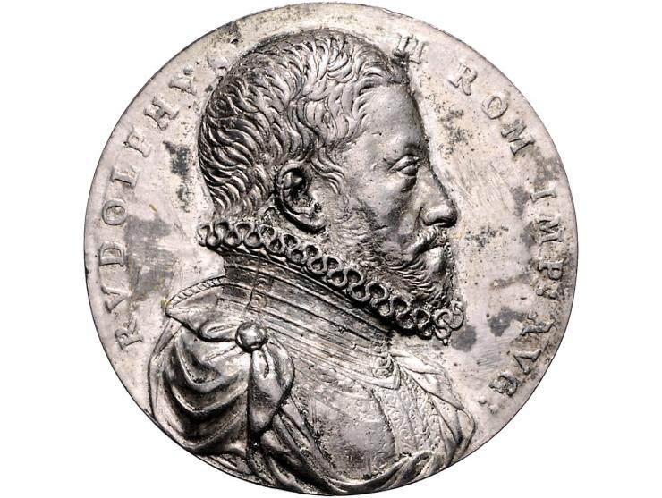 Historiepenningen Holy Roman Empire, medal n.d. in silver, the coronation of Rudolf II as emperor - Obv: bust right / Rev: ea