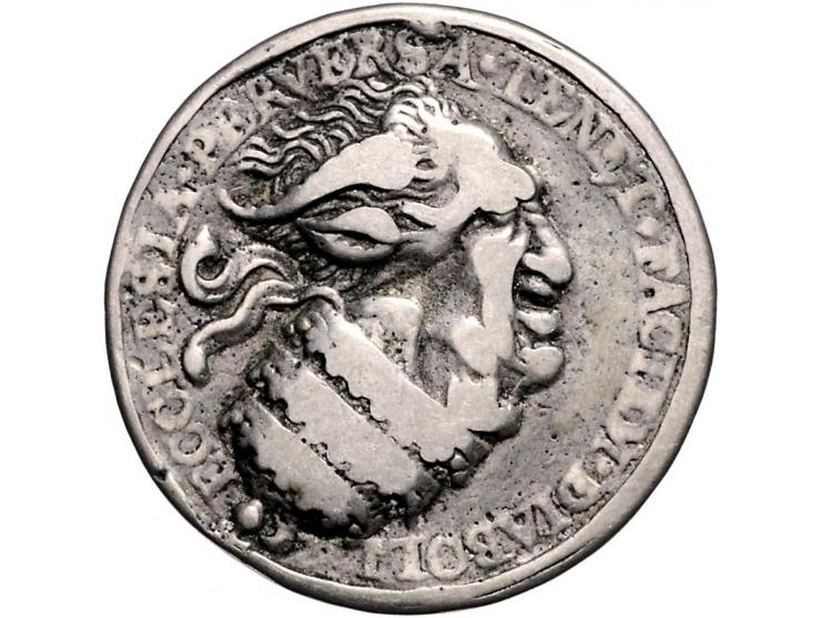 Historiepenningen Satyrical medal in silver - Obv: pope/devil, 36 mm, F
