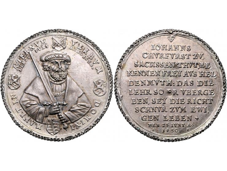 Historiepenningen Germany, Saxony, medal 1630 in silver, centenary on the Augsburg Confession - Obv: bust of John George I wi