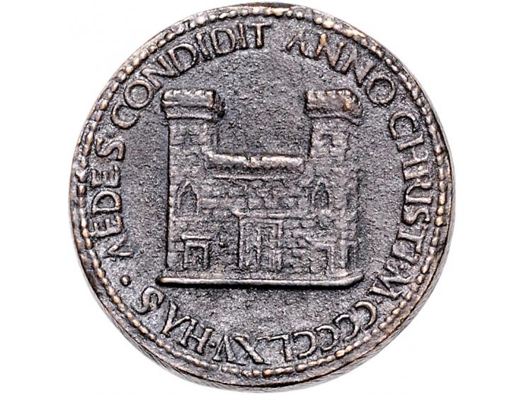 Historiepenningen Paulus II (1464-71), medal 1465 in bronze on the foundation of the Palazzo Venetia - Obv: bust left / Rev: 