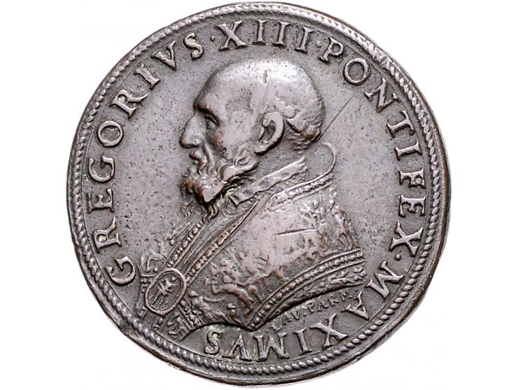 Historiepenningen Papal States, Gregory XIII (1572-85), medal n.d. in bronze - Obv: bust left, by L. de Parma, 21,75 gr., 39 