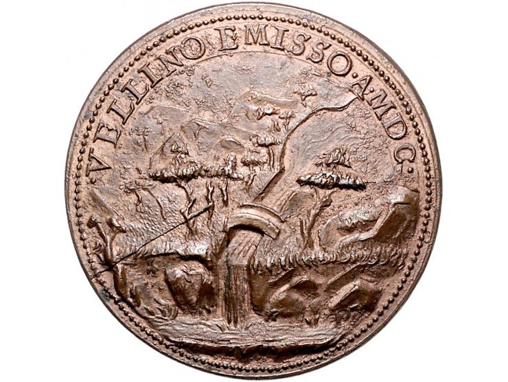 Historiepenningen Clemens VIII (1592-1605), medal 1600 yr. 12 in bronze, Velino River and Marmore Falls - Obv: bust left / Re