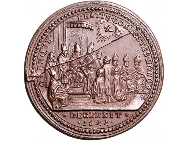 Historiepenningen Gregorius XV (1621-23), reception of the pelgrims, medal yr. 3 in bronze - Obv: bust right / Rev: two figur