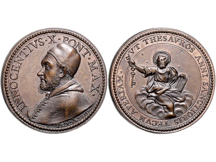 Historiepenningen Innocent X (1644-55), medal yr.10 in bronze - Obv: bust left, by G. Morone, 39 mm. EF-UNC