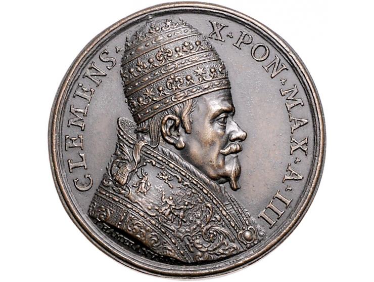 Historiepenningen Papal States, Clemens X (1670-76), medal yr. 3 in bronze, Roman charity - Obv: bust left / Rev: female suck