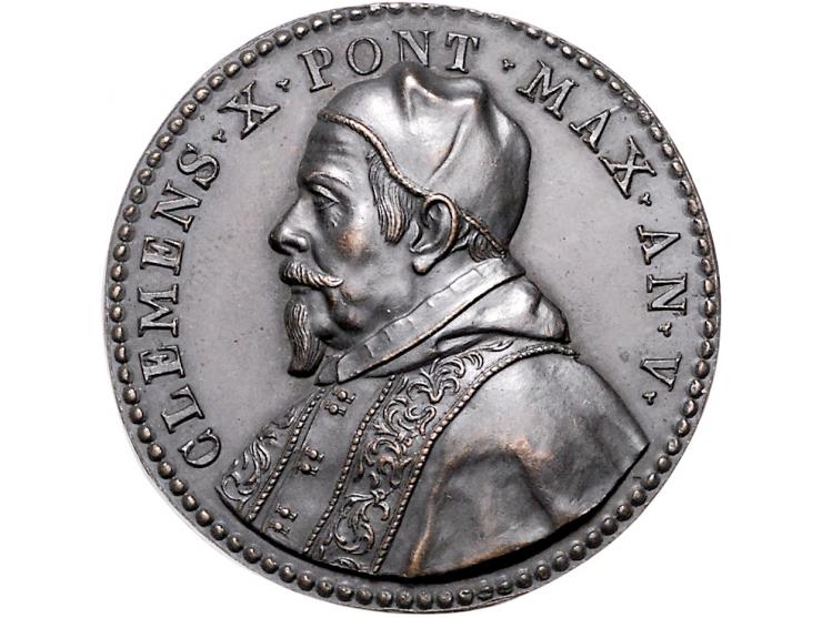 Historiepenningen Papal States, Clemens X (1670-76), medal yr. 5 in bronze, captured Turkish standards sent to Rome - Obv: bu
