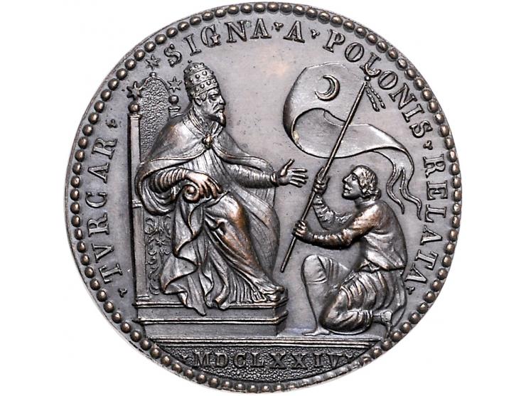 Historiepenningen Papal States, Clemens X (1670-76), medal yr. 5 in bronze, captured Turkish standards sent to Rome - Obv: bu