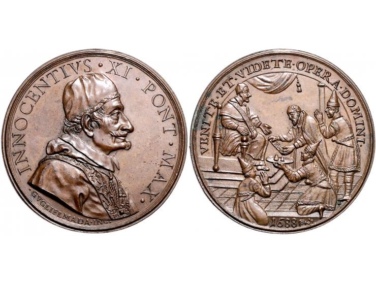 Historiepenningen Innocent XI (1676-89), medal 1688 in bronze, Tongkin Ambassadors - Obv: bust right / Rev: ambassadors in fr