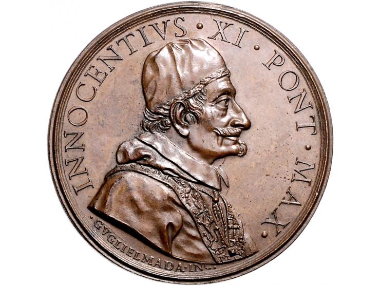 Historiepenningen Innocent XI (1676-89), medal 1688 in bronze, Tongkin Ambassadors - Obv: bust right / Rev: ambassadors in fr