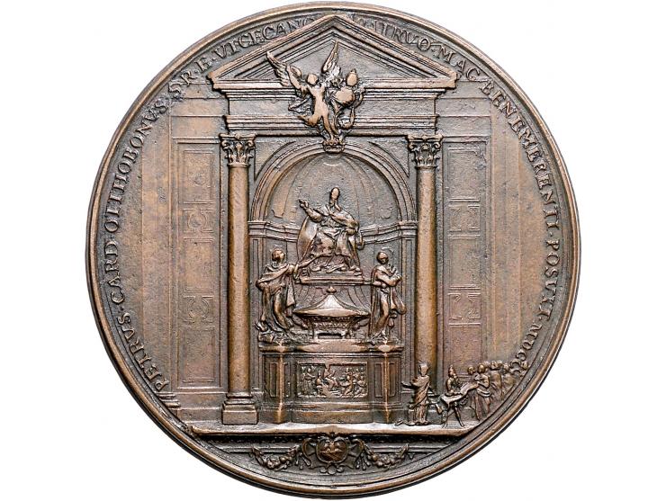 Historiepenningen Alexander VIII (1689-91), the Pope's monument, medal n.d. in bronze - Obv: bust left / Rev: elevation of th