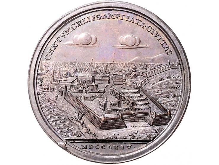 Historiepenningen Papal States, Clemens XIII (1758-69), medal 1764 in bronze, Civita vecchia enlarged - Obv: bust left / Rev: