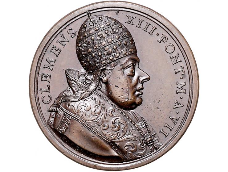 Historiepenningen Papal States, Clemens XIII (1758-69), medal yr. 7 in bronze - Obv: bust right, by Hamerani EF
