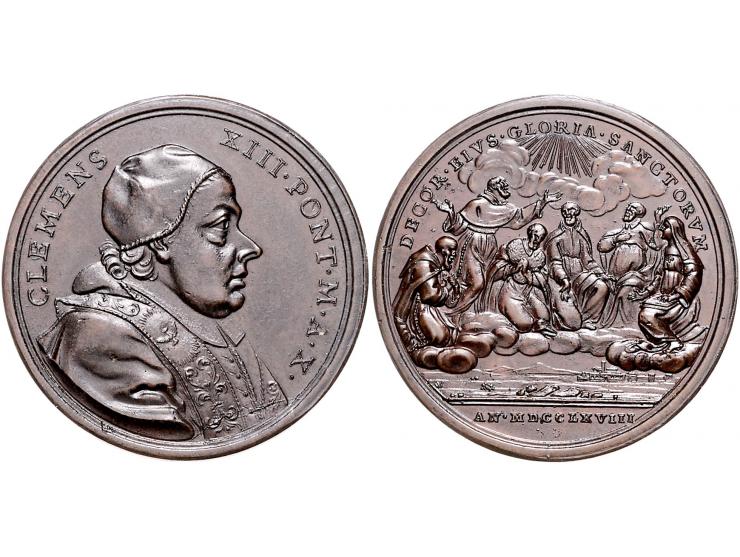 Historiepenningen Papal States, Clemens XIII (1758-69), medal 1768/yr.10 in bronze - Obv: bust right, 39 mm. VF-EF