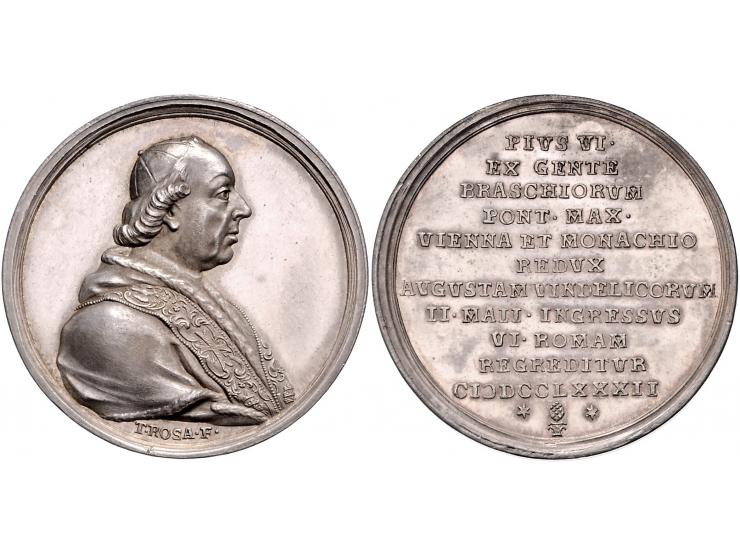 Historiepenningen Pius VI (1775-87), medal 1787 in silver on his return from Vienna - Obv: bust right, by T. Rosa, 42 mm EF, 