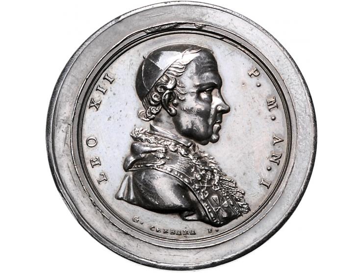 Historiepenningen Papal States, Leo XII (1823-29), medal yr. 1 in silver - Obv: bust right / Rev: the religion, by G. Cerbara