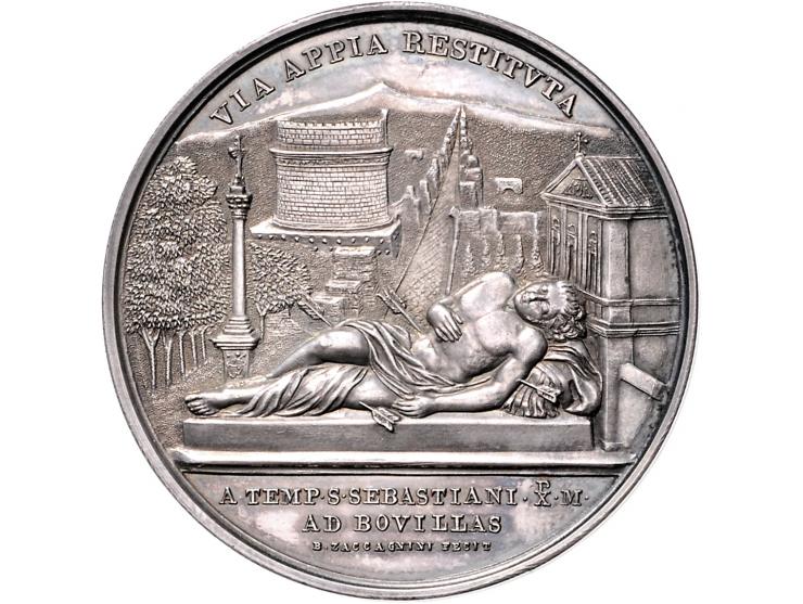 Historiepenningen Pius IX, medal yr. 7 in silver, the restoration of the Via Appia monuments - Obv: bust right, by B. Zaccagn