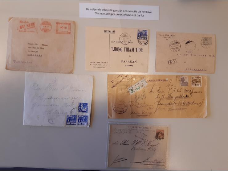 en Indonesië poststukken (ca. 60 ex.) vanaf 1885 w.b. aantekenstrookjes, luchtpost, roodfrankeringen, incoming mail etc. Teve