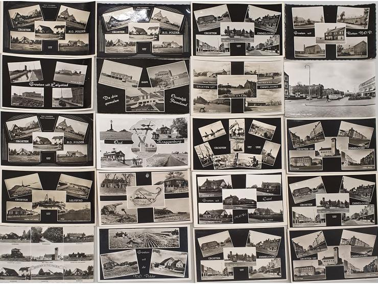 Ruim 125(handgeteld) ansichtkaarten Flevoland. Meest na 1940. Deel van een grotere collectie. Zie ook andere kavels. Box