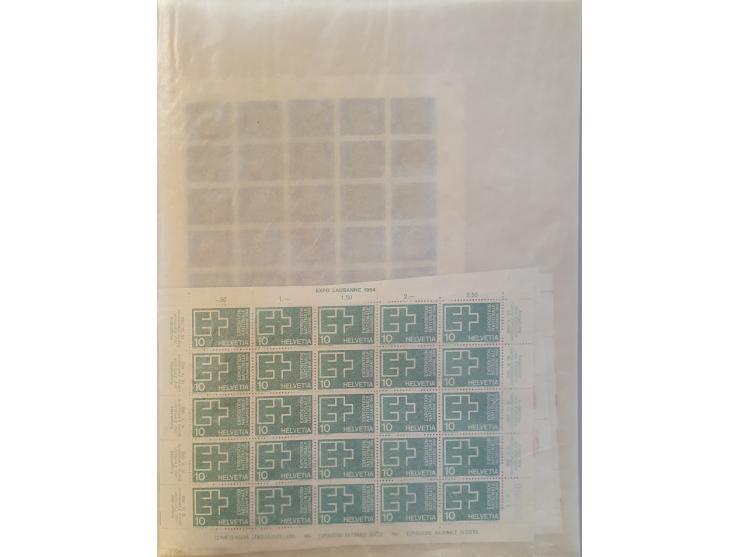 1964/1972 complete sheets, sets, and fdc's with more than CHF 1000,- face value in 5 folders and envelope in small box