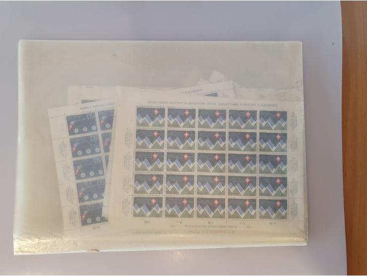1964/1972 complete sheets, sets, and fdc's with more than CHF 1000,- face value in 5 folders and envelope in small box