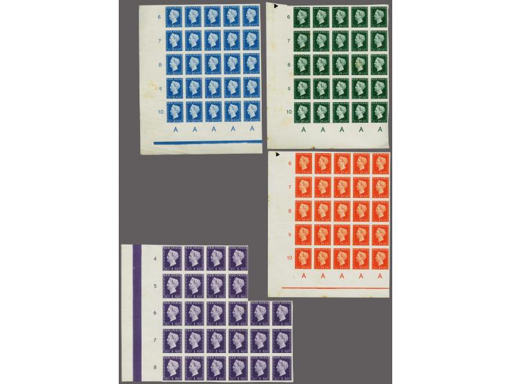 Hartz 15 cent-1 gulden ongetand in veldeeltjes van 25 stuks, enkele bruine vlekjes, proevencat. 301-308, cat.w. 4000
