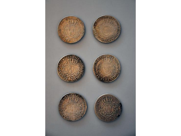 France Louis XV, ecu's 1726, (6x), different mints, VG, in small box