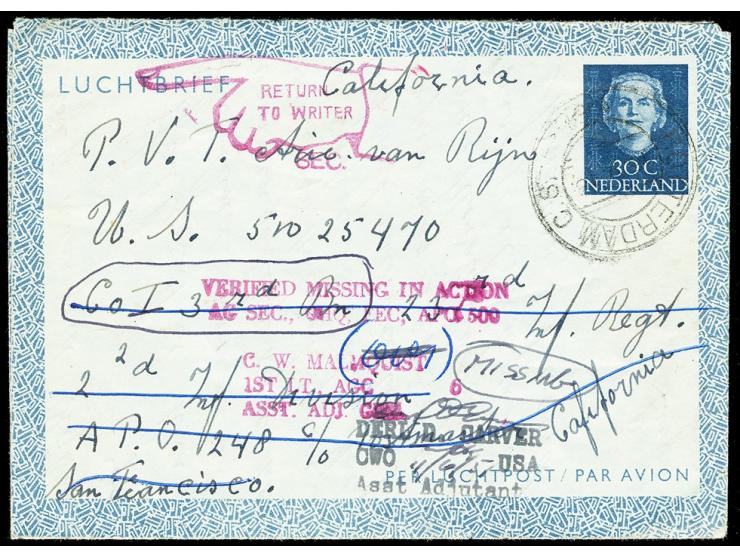 1950-1953 13 veldpoststukken Koreaoorlog alle verstuurd naar Nederland w.b. luchtpostblad 1951 naar gesneuvelde militair van 