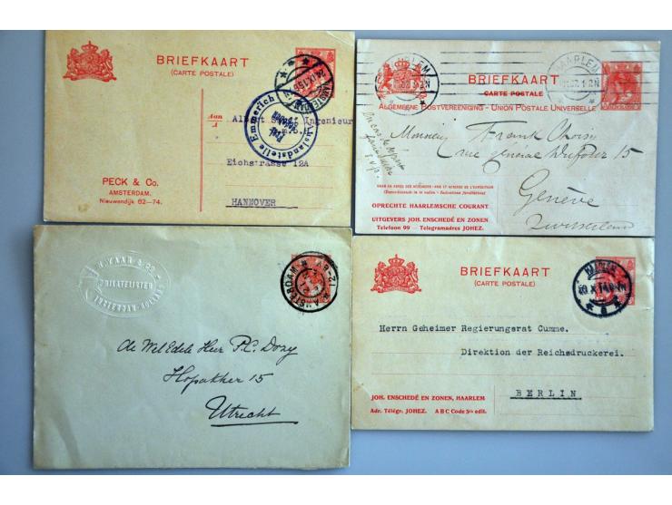 21 briefkaarten (w.b. particuliere briefkaarten P84aIc-c en P84aII-c) en 3 enveloppen alle 5 cent Bontkraag met particuliere 