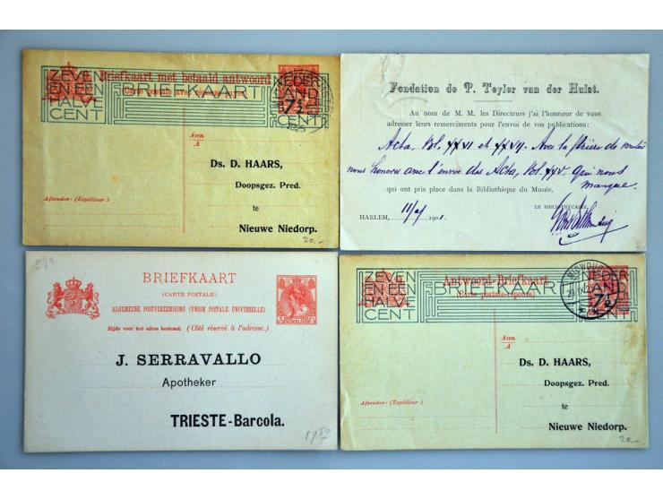 21 briefkaarten (w.b. particuliere briefkaarten P84aIc-c en P84aII-c) en 3 enveloppen alle 5 cent Bontkraag met particuliere 