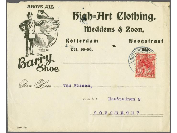 5 cent rood met perfin M & Z (Meddens & Zoon Rotterdam) op mooi geïllustreerde firma envelop met reclame - The Barry Shoe - ,