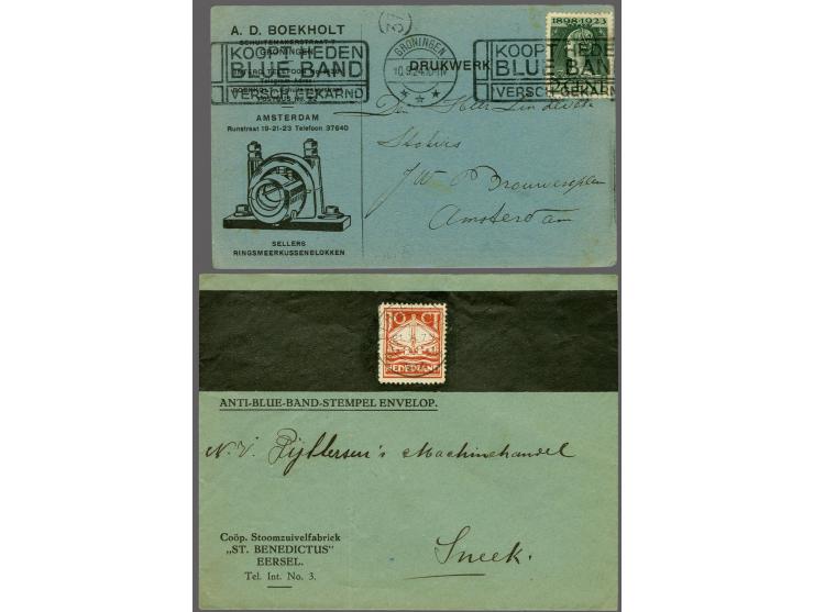 Margarine-oorlog. 2 cent donkergroen op drukwerkkaart van Groningen 10-9-1924 naar Amsterdam met Blue Bandstempel en Reddings