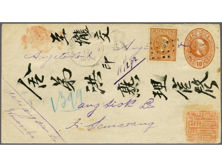 10 cent oranjebruin met puntstempel 99 - Wonosobo - (SvL R) op aangetekende envelop G. 6, zogenaamde Chinezenbrief,  9-12-189