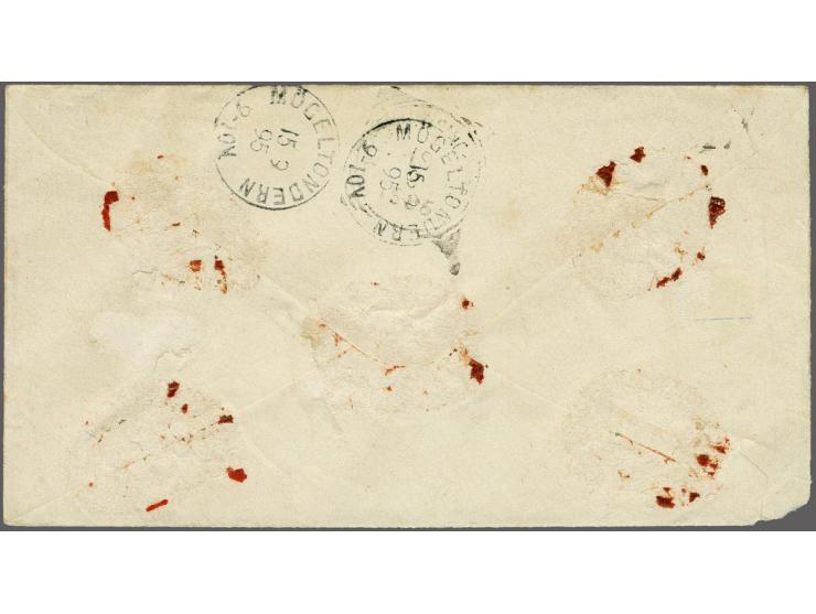 10 cent oranjebruin tanding 12½ grote gaten en Hangend Haar 25 cent lila op aangetekende envelop G. 3a van Koetei (langstempe