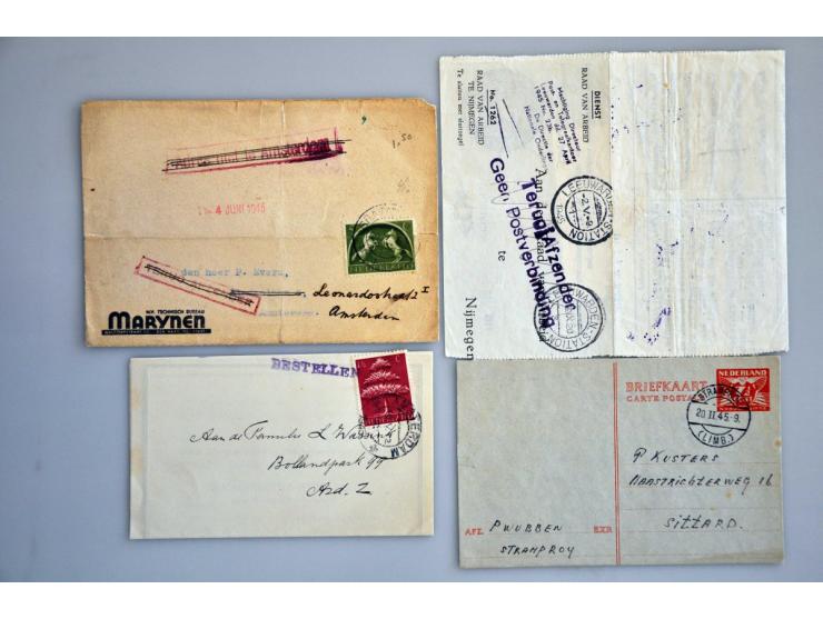 ca. 350 poststukken betreffend bevrijding 1944-1945 w.b. violet per koerier op envelop Fijaart-'s-Hertogenbosch. Op achterzij