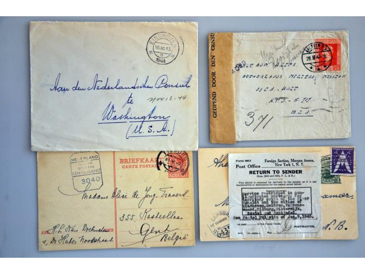 ca. 350 poststukken betreffend bevrijding 1944-1945 w.b. violet per koerier op envelop Fijaart-'s-Hertogenbosch. Op achterzij