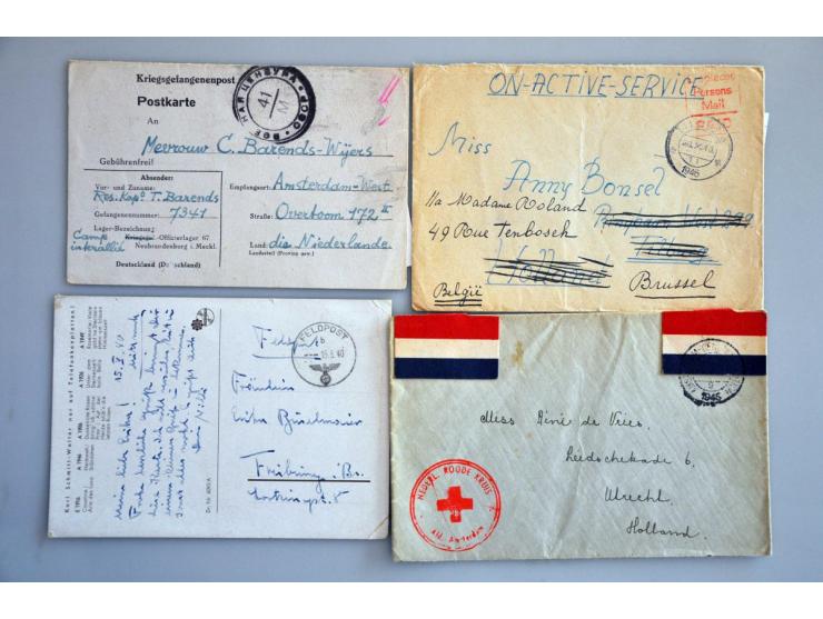 14 Rode Kruis poststukken, veel april/mei 1945, tevens 2 krijgsgevangenen poststukken en 1 poststuk on active service