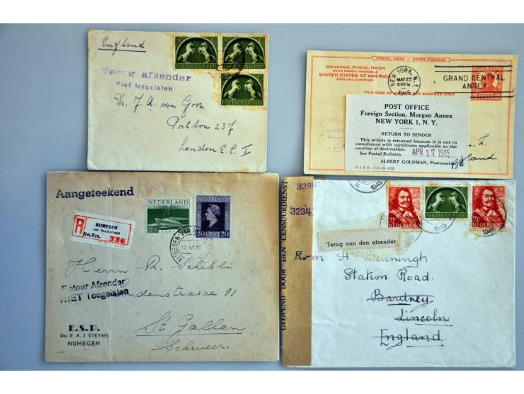 16 retour gezonden poststukken mei 1945 w.b. gestencilde stroken Particuliere brieven/ voorlopig niet toegelaten, Terug aan d