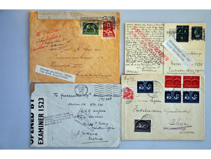 16 retour gezonden poststukken mei 1945 w.b. gestencilde stroken Particuliere brieven/ voorlopig niet toegelaten, Terug aan d