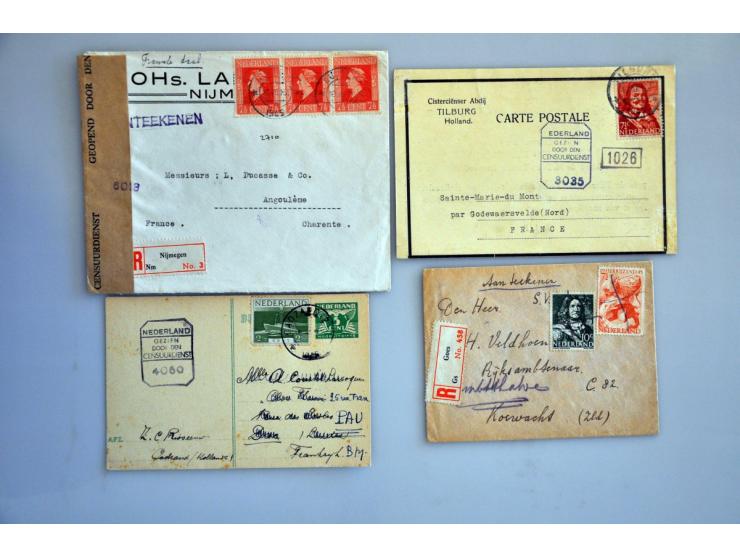 60 poststukken 1945, alle commercieel met open 4 w.b. (gevlekte) postwissel Nistelrode (N.B.), Nijmegen 10 met ovaal Nederlan