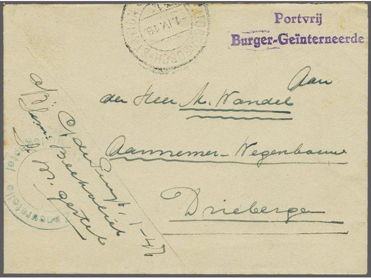 Envelop 1-4-1944 met originele inhoud uit interneringskamp Sint-Michielsgestel met stempel Portvrij Burger-Geïnterneerde naar