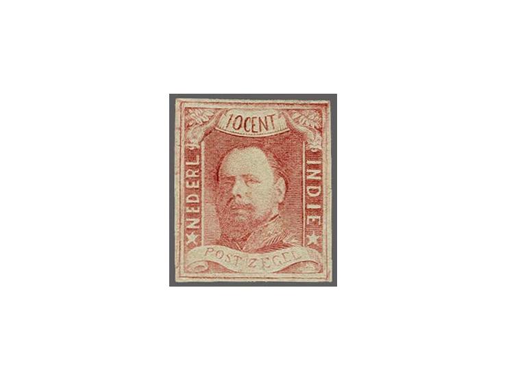 Afdruk van het deels geretoucheerde stempel op zeer dun velijn papier van de 10 cent in licht wijnrood pos. 40, pracht ex. me