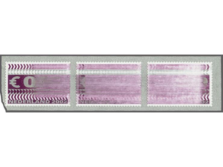 Zakenpost 0,39 strip van 3 met variëteit extreme kleurveeg waardoor 2 ex. volledig zonder waarde-inschrift