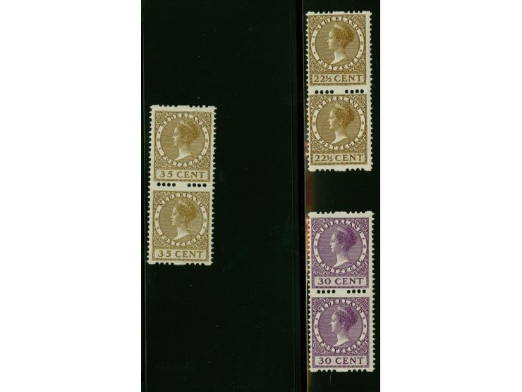 Tweezijdig met watermerk 22½ cent olijfbruin, 30 cent donkerlila en 35 cent olijfbruin in verticale paren, cat.w. 487
